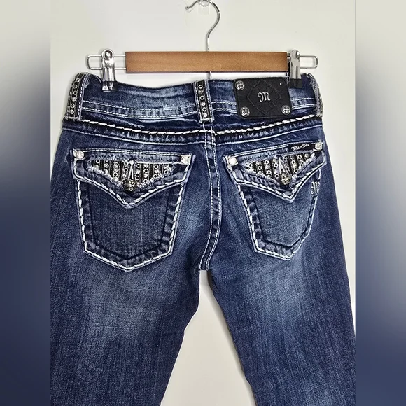 Miss Me Bootcut Jeans Size 26 Buckle Rhinestone Studded Pocket Y2K Size 26 - Picture 2 of 16